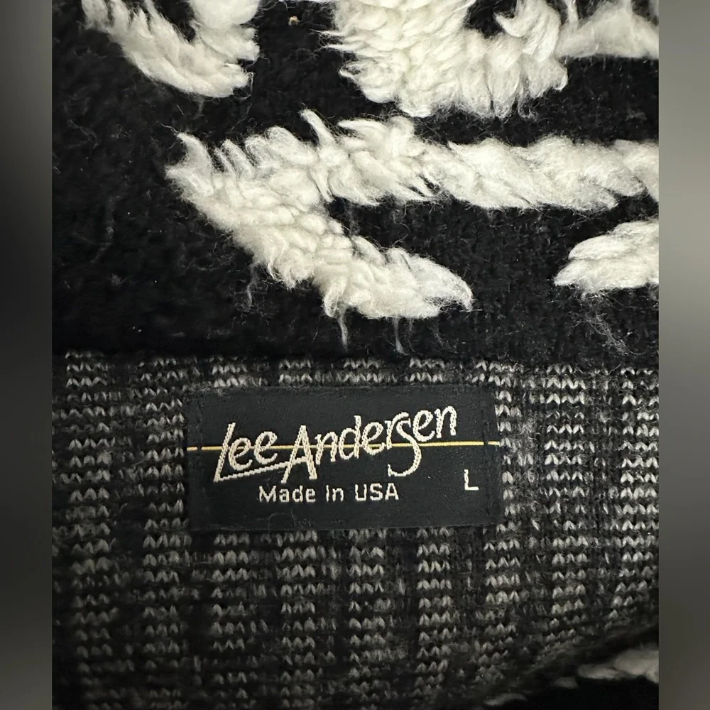 LEE ANDERSEN Gray Sweater with Fuzzy Trim and Patterned Cowl Large Vintage - Picture 8 of 8